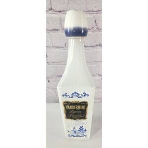Vandermint Dutch Windmill Blue & White Liquor Bottle Tulip Cap Empty Vintage